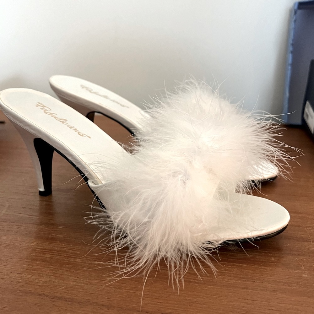 Bridal boudoir kitten feather heels